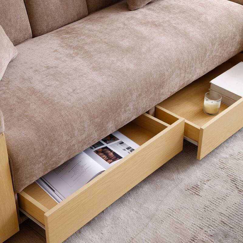 Convertible Sleeper Sofa Couch, Multifunctional Double Folding Sofa Bed, Storage Ottoman and Sofa arm with box and drawer