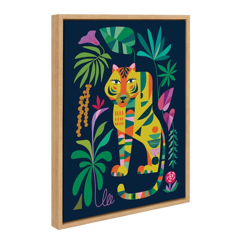Kate and Laurel Sylvie Tiger in the Forest Framed Canvas by Rachel Lee - 18x24 - Natural