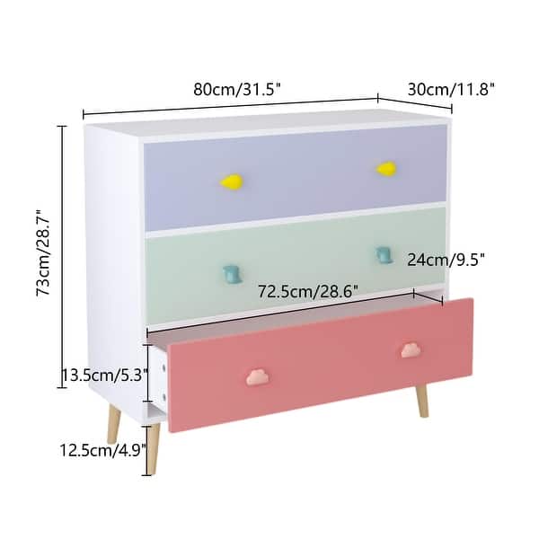 dimension image slide 0 of 2, 3-Drawer Kids Dresser and Nightstand: Multi-Purpose Storage Cabinet for Nursery, Toddler Room, Bedroom, and Living Room