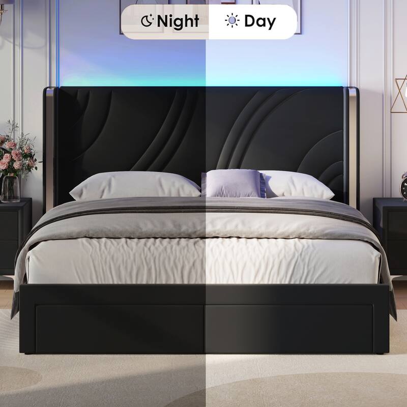 King Size Modern Upholstered LED Bed Frame