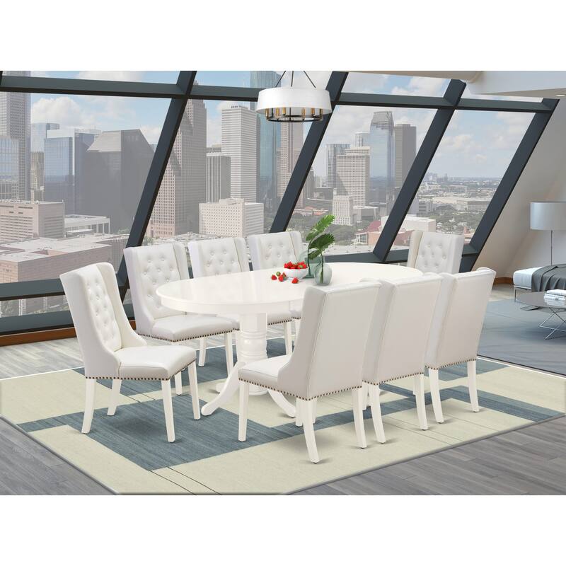 East West Furniture Dining Table Set- an Oval Kitchen Table and Light grey Faux Leather Chairs, Linen White(Pieces Options) - VAFO9-LWH-44