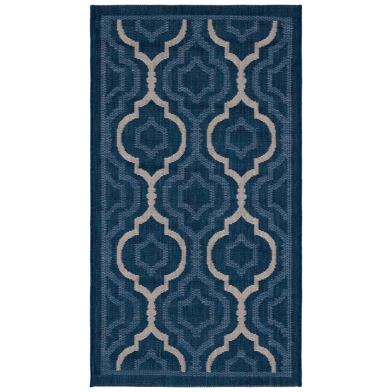 SAFAVIEH Courtyard Oyvor Indoor/ Outdoor Waterproof Patio Backyard Rug - 2' x 3'7" - Navy/Beige