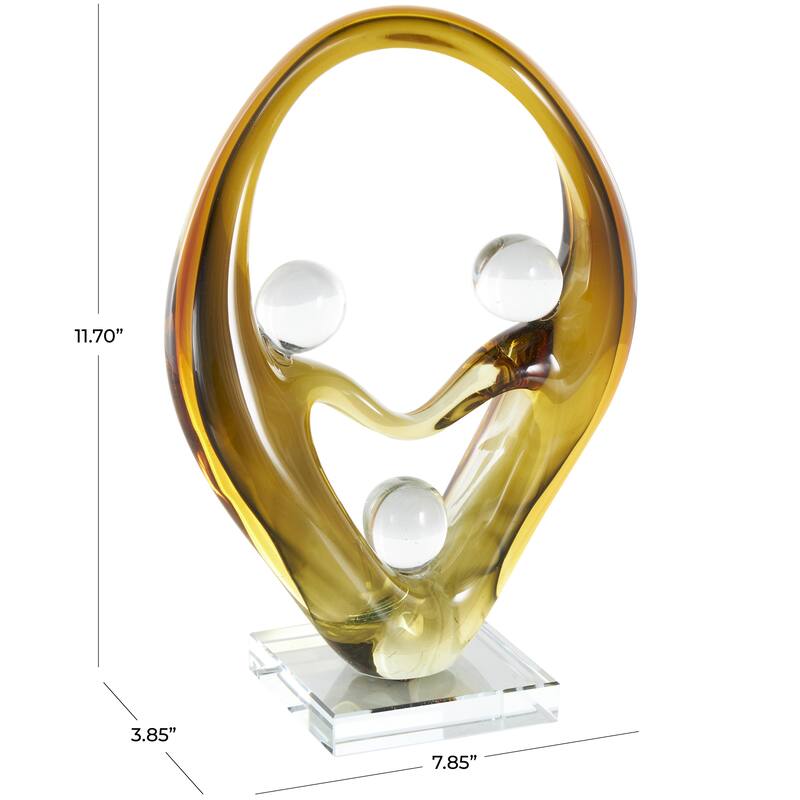 Glass Abstract Curved Cutout Decorative Sculpture with 3 Small Orbs - Orange - Roche River Decor