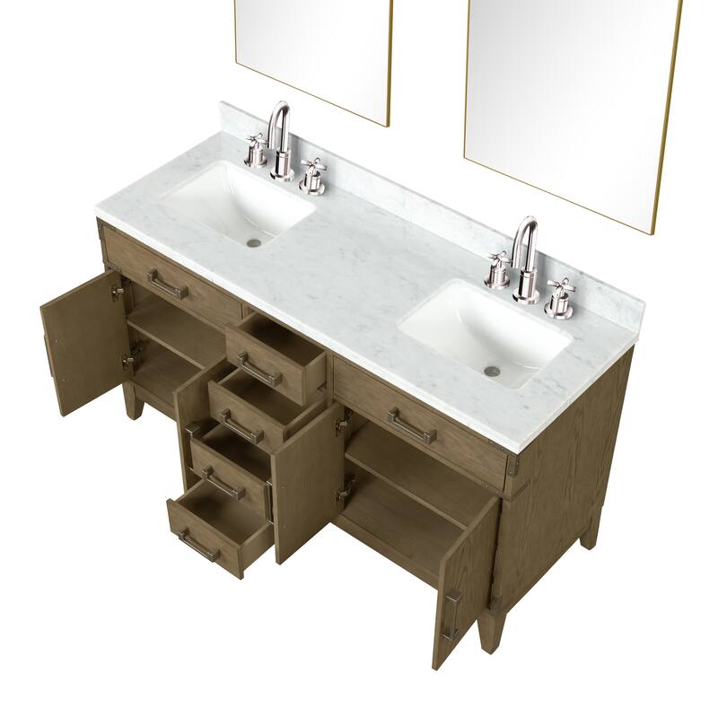 Lexora Laurel Bath Vanity, Carrara Marble Top, Faucet Set, and Mirror