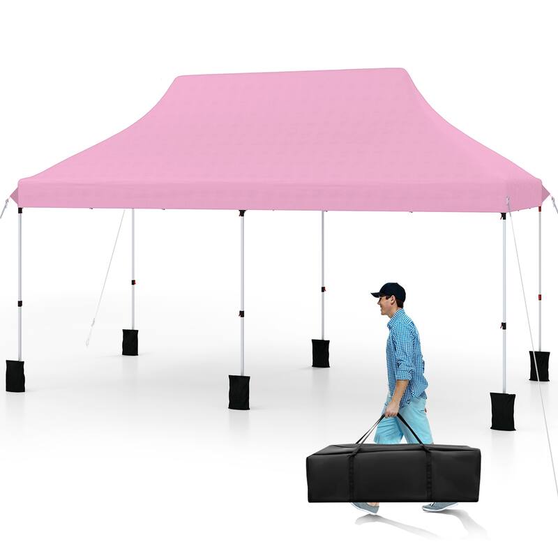 Pop Up Canopy Tent with 6 Sidewalls and Windows for Outdoor Events - 240” x 120” x 116.4”-124.8” - Pink