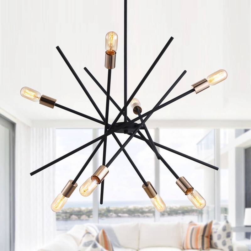 Modern Industrial 8-Light Sand Black and Gold Sputnik Sphere Chandelier - 31.5" W