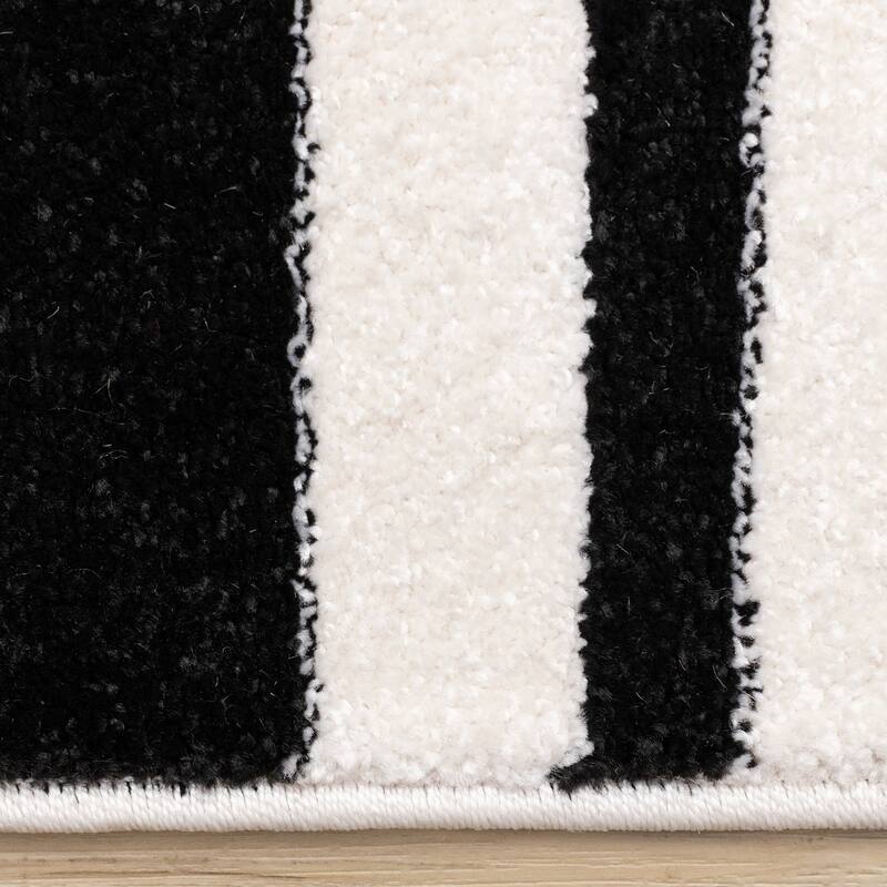 White Black Column Stripes Minimalist Indoor Area Rug