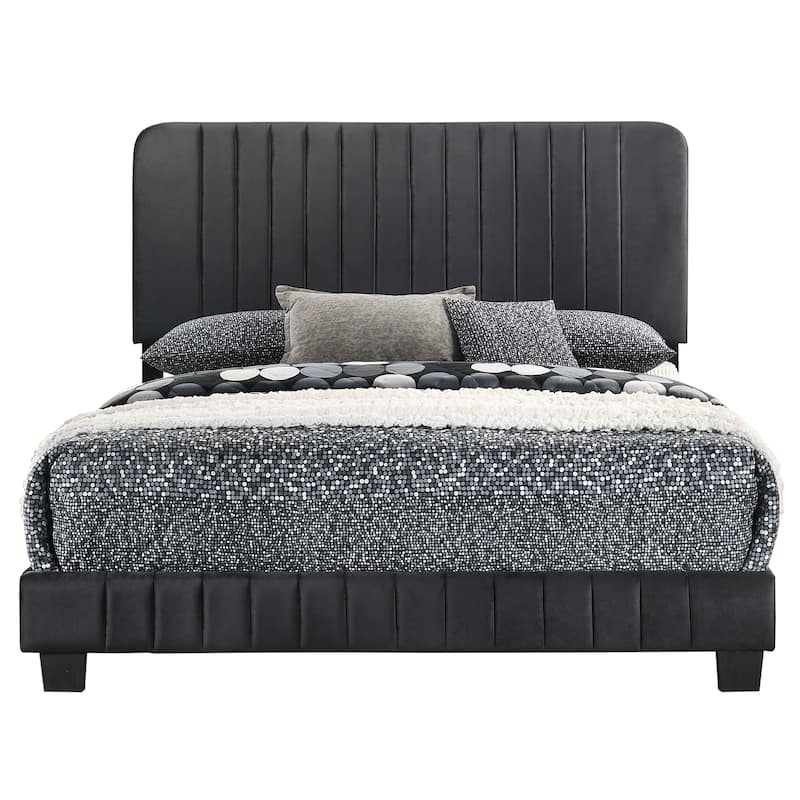 Velvet Upholstered Channel Tufted Full Panel Bed - 81" - Black