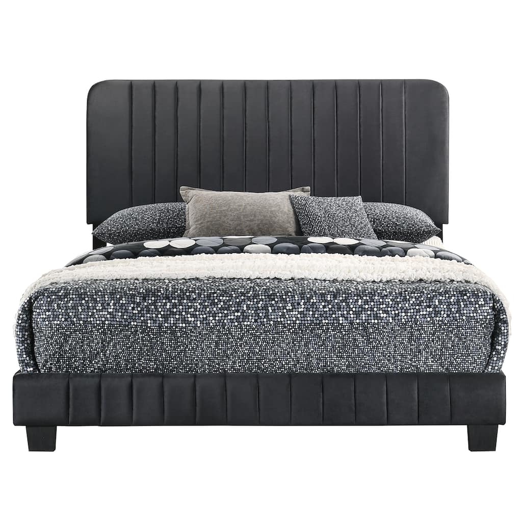 Velvet Upholstered Channel Tufted Full Panel Bed - 81" - Black