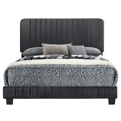 Velvet Upholstered Channel Tufted Queen Panel Bed - 86" - Black