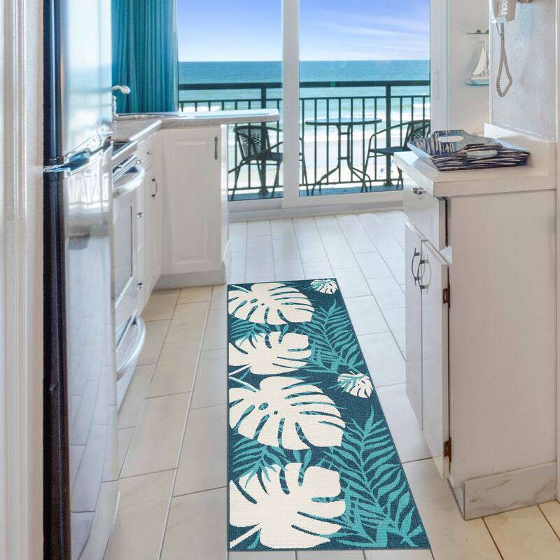 Superior Waikiki Modern Oversized Tropical Leaves Coastal Indoor Outdoor Area Rug