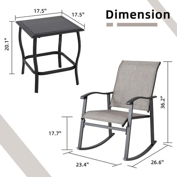 dimension image slide 4 of 6, Futzca 3 Piece Outdoor Rocking Bistro Set - N/A