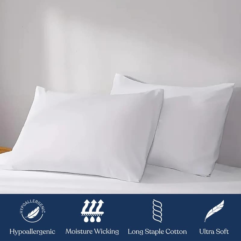 Delara Premium Organic Cotton Pillow Insert, 100% White Duck Feather Filling, Set of 2