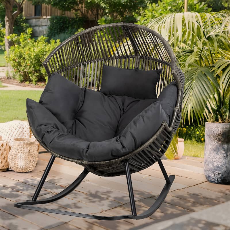 Futzca Wicker rocking egg chair (with cushions)