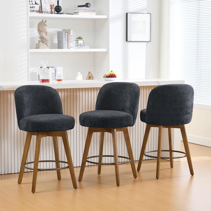 Fabric Upholstered Counter Height Swivel Bar Stools - 37.8"H x 19.7"W x 23.2"D