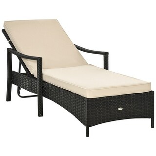 Wicker Chaise Lounge with Wheels, 4 Position Adjustable Backrest and Cushions Outdoor Lounge Chair PE Rattan Sun Lounger