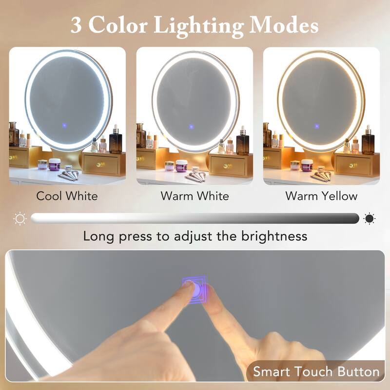 Costway Vanity Makeup Dressing Table Stool Set 3-Color Lighted Mirror - See Details