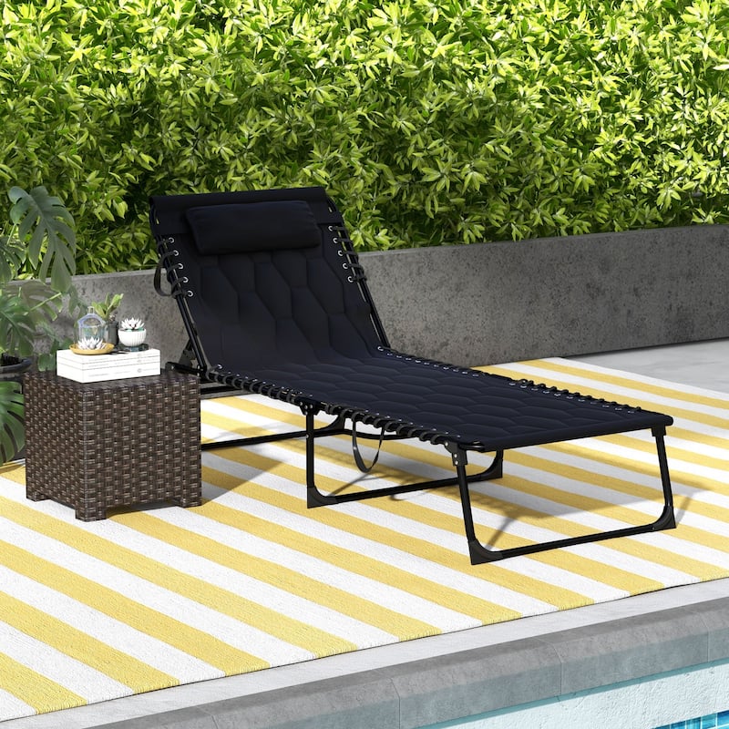 Outsunny Folding Chaise Lounge Set with 5-level Reclining Back and Padded Seat, Side Pocket, Headrest for Beach, Yard, Patio