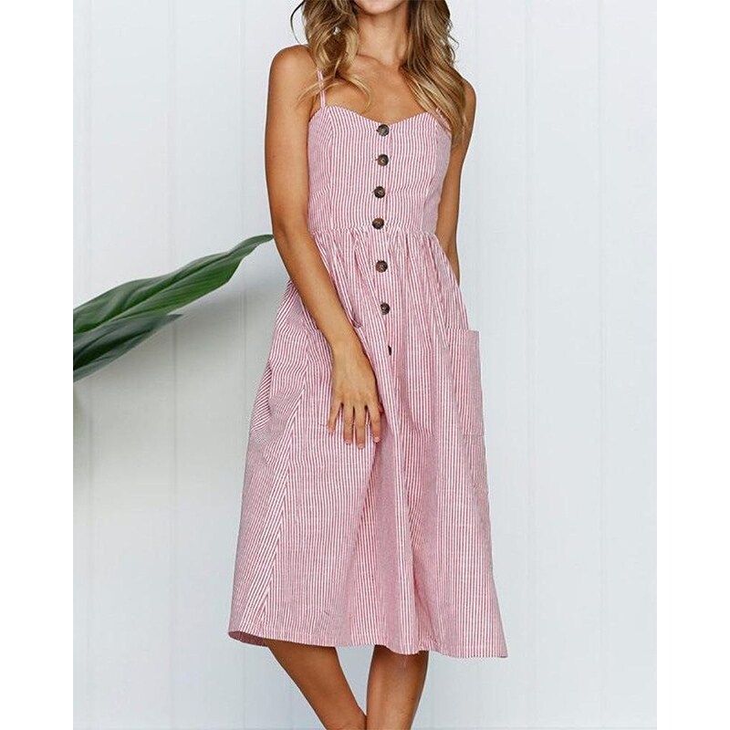 spaghetti strap button down midi dress