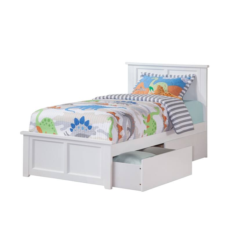 Asian Platform Bed with Footboard & 2 Drawers - Storage Bed Frame - Slatted Support