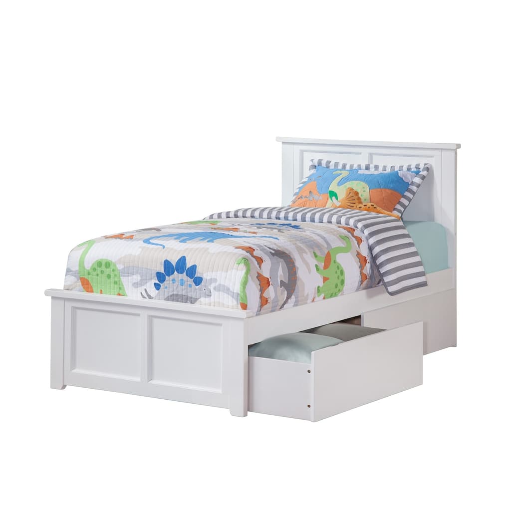 Asian Platform Bed with Footboard & 2 Drawers - Storage Bed Frame - Slatted Support