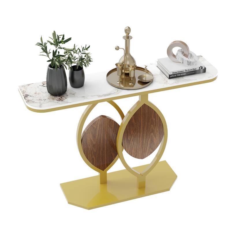 Modern Glossy Artifical Marble Console Table
