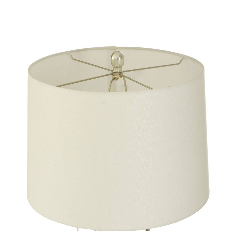 Lumi Silver - Silver Ribbed Glass Table Lamp - Off-White Shade