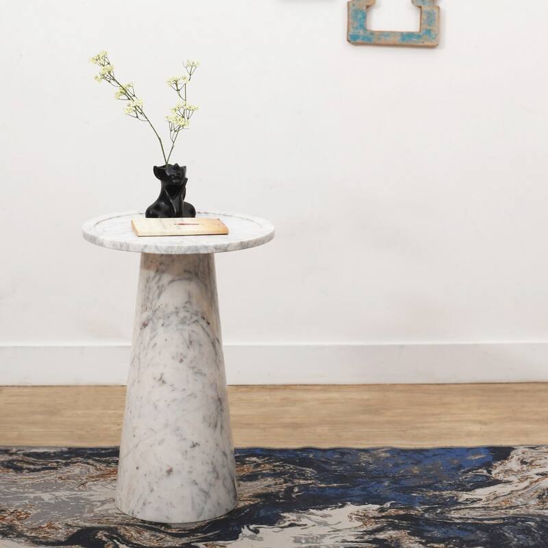 Marble Top Round Pedestal End Table - 24" - White