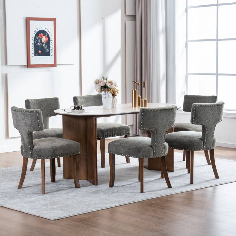 Upholstered Mordern Design T Back Dining Side Chair- Set of 2 - Set of 6 - Grey/Cappuccino