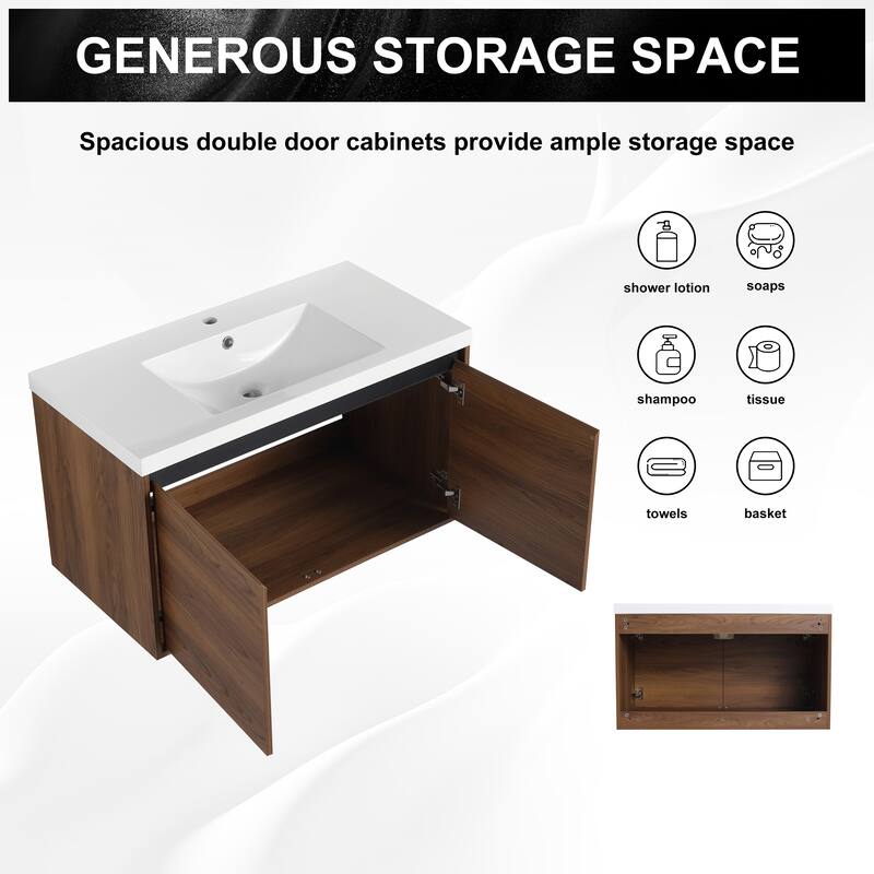ARTCHIRLY 16/20/24/30/36 Inch Bathroom Vanity With Sink, Floating Bathroom Vanity With Soft Close Door