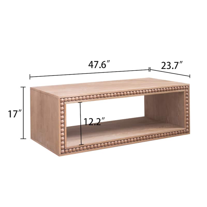 47.6 Inches, Modern Farmhouse Style Coffee Table Rectangular Center Table with Open Storage Shelves, for Living Room‌