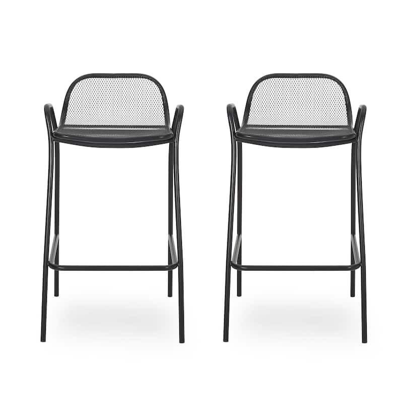Roomfitters Modern Outdoor Bar Stools with Durable Metal Frame, Mesh Backrest and Armrest Design, Ideal for Patio, Black