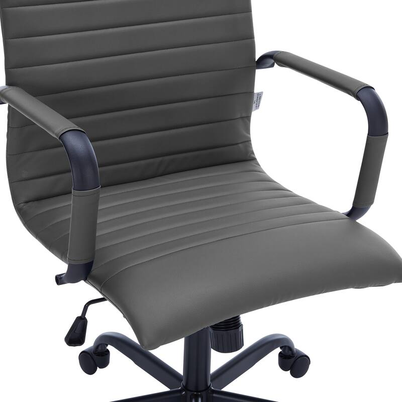 Harris Ribbed Leather Adjustable High-Back Computer Desk Office Swivel Chair in Black Metal Frame for Home Conference