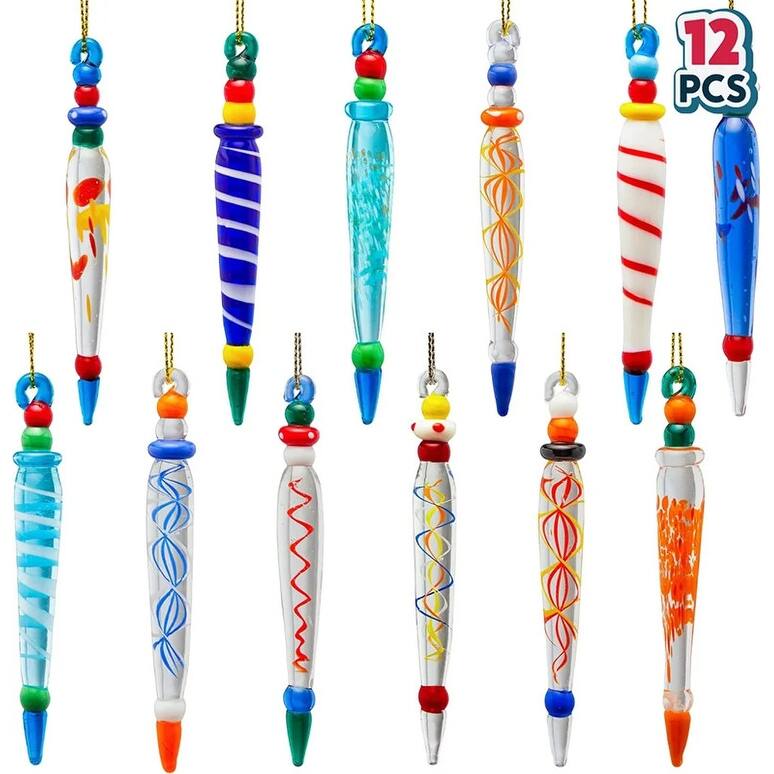 Glass Icicles Christmas Decoration Set - 12 Unique Designs