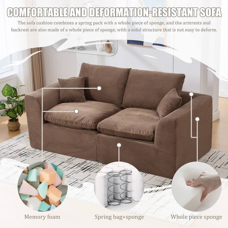 Modular Cloud Sectional Sofa, Comfy 2-Seater Corduroy Couch with Removable Covers