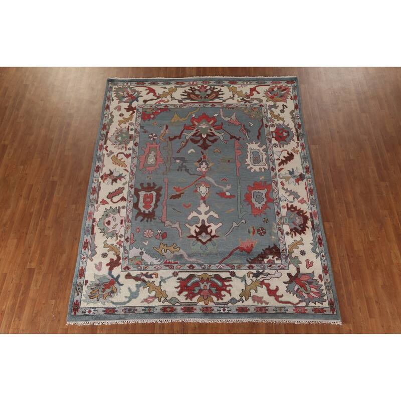 Blue Oushak Indian Area Rug Handmade Living Room Wool Carpet - 7'11"x 10'1"