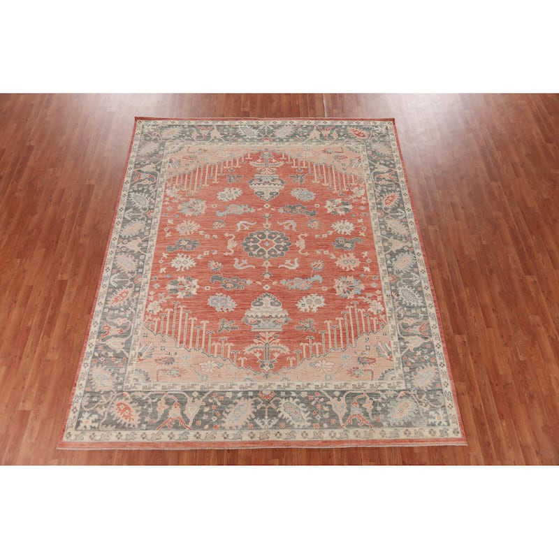 Hand Knotted Oriental 100% Wool Carpet Transitional All-Over Oranges & Rust Oushak Area Rug - 10' 2'' X 8' 3''