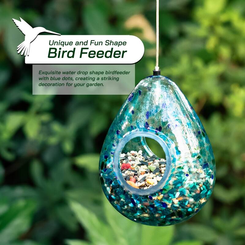 Glitzhome 6.75''H Glass Water Drop Hanging Dots Birdfeeder