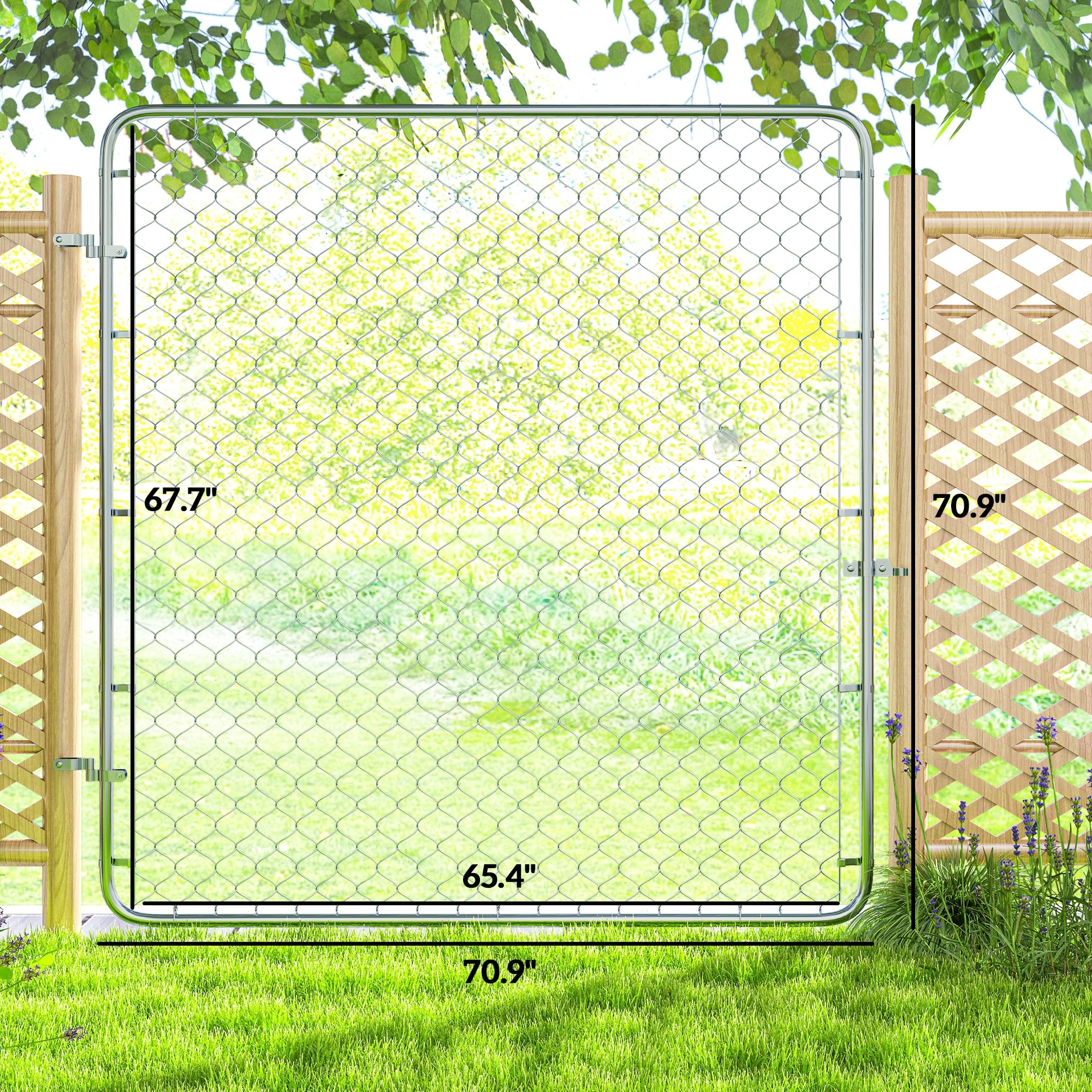 Outsunny Garden Gate Chain Link Fence Gate, Galvanized Steel Garden Door  for Yard Entrance Way, 70.9