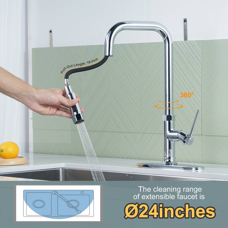 WOWOW Pull Down Sprayer Kitchen Faucet with Soap Dispenser