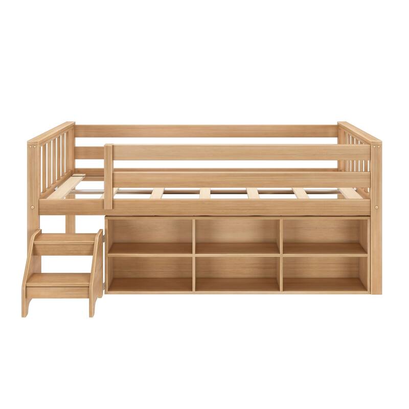 Max and Lily Twin Solid Wood Soren Ultra Low Loft Bed with Bookcase
