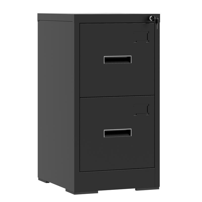 Modern Narrow Vertical Filing Cabinet with 2 Drawers Anti-Tilt Device, Locks and Card Slots, for Home Office