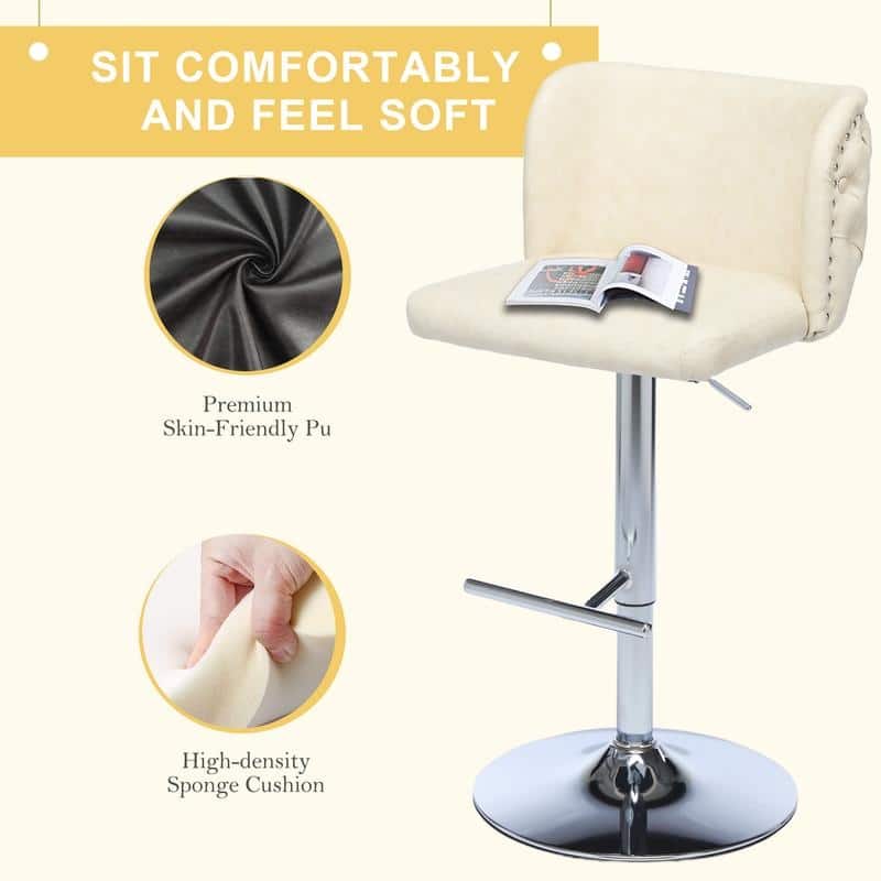 Modern Upholstered Swivel Adjusatble Height Leather Barstools Set of 2