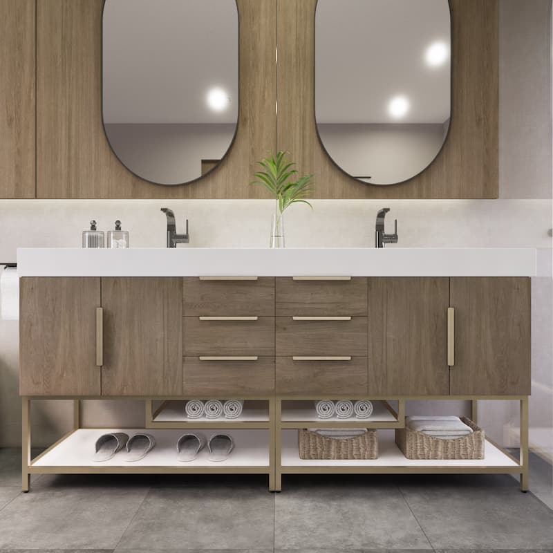 Noble 84" Free Standing Vanity with Reinforced Acrylic Double Sink - 84" Width