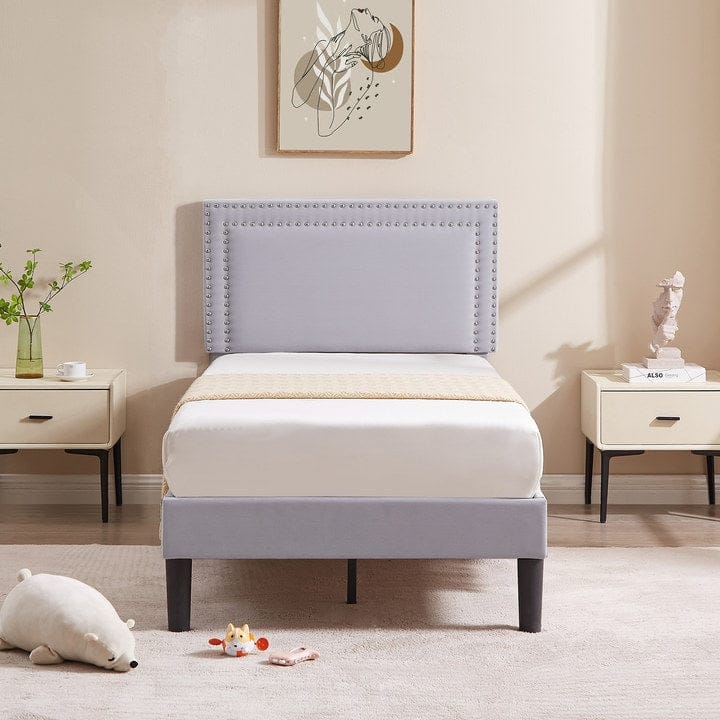 VECELO Upholstered Bed Frames with Height Adjustable Headboard