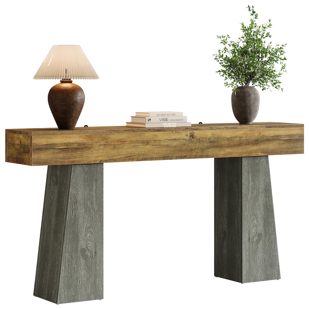 Industrial Console Table with Heavy-Duty Double Pedestal for Entryway