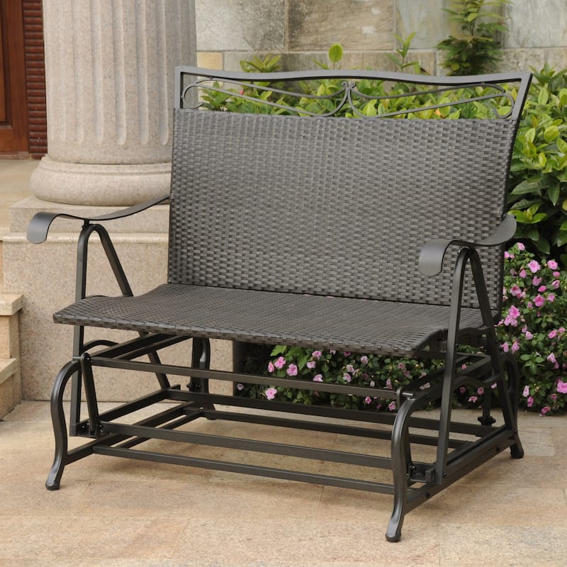 Valencia Resin Wicker/ Steel Frame Double Glider Bench - Black