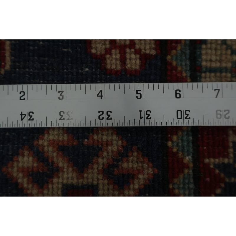 Hand Knotted Oriental 100% Wool Carpet Traditional Geometric Navy Blue & Blues Kazak Area Rug - 3' 1'' X 2' 1''