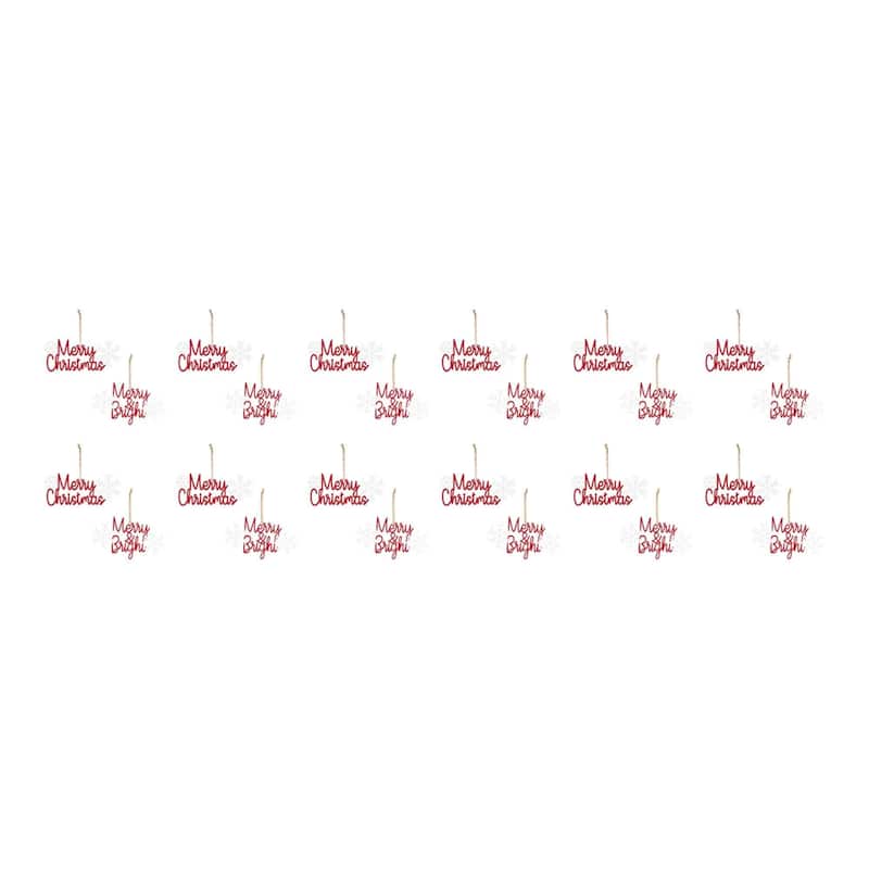 Christmas Sentiment Ornaments - 8" - Red and White - Club Pack of 12