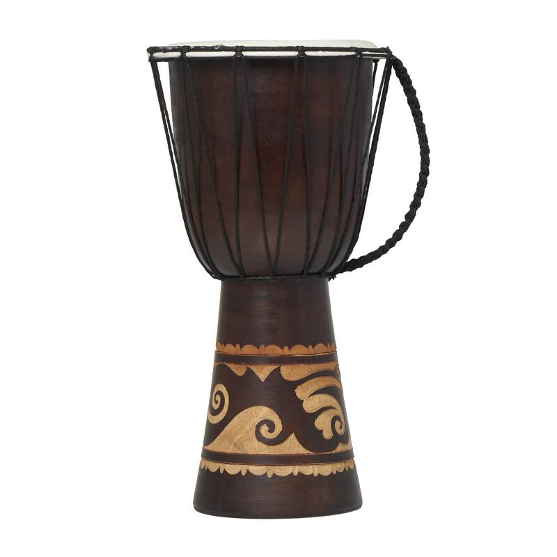 Wood Drum Handmade Djembe Decorative Sculpture with Rope Accents - Brown - Roche River Decor